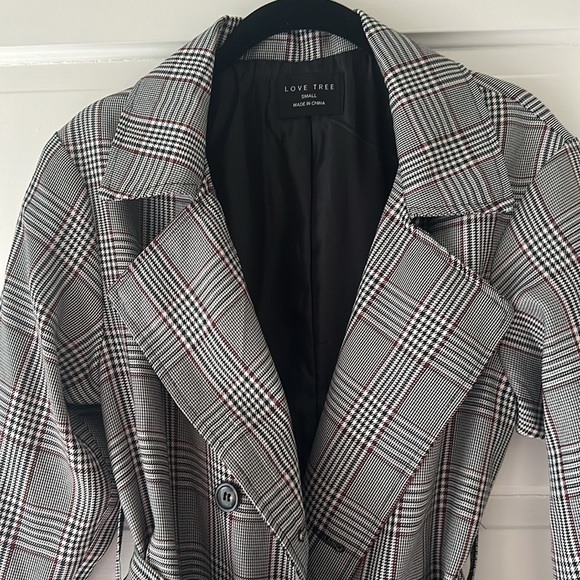 Love Tree Glen Plaid belted trench coat - Picture 4 of 9